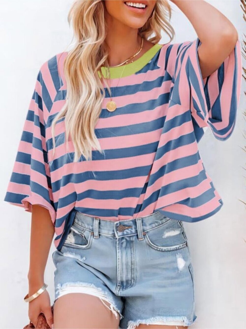Striped Color Block Crewneck Tee - Picture 2 of 9